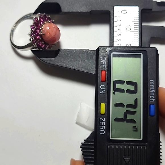 RING 5ct Pink Banded Rhodochrosite Double Amethyst Halo Sterling Silver - Picture 7 of 10